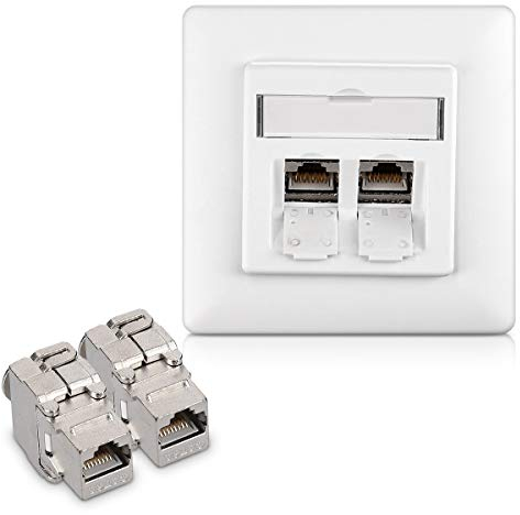 kwmobile Keystone Dose Modul Set - 2X Keystone Modul 1x Netzwerkdose CAT 6A Kabel - 10Gibt/s geschirmt Metall Gehäuse RJ45 Schnappverschluss