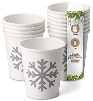 BIOZOYG 50 Stück weiße Kaffeebecher Pappbecher Wintermotiv 'Schneeflocke' 200ml / 8 oz - umweltfreundlich recycelbar & schön bedruckt - Kaffeebecher to go