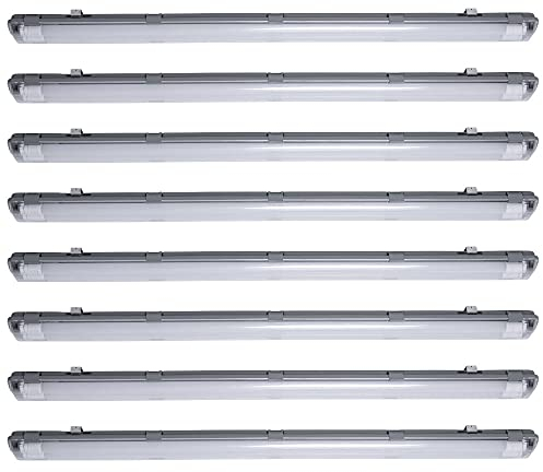 Wannenleuchte Feuchtraumleuchte Deckenlampe Deckenleuchte Keller, weiß IP65 Strahlwasserfest, 2x LED 22 Watt 4000 Lumen warmweiß, LxBxH 156x11,2x6,3 cm, 8er Set