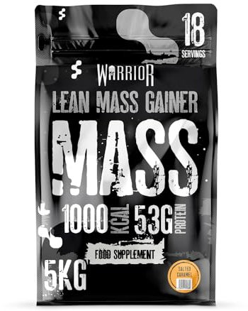 Warrior Mass Protein Powder – 5.04kg – Serious Mass Gainer – High Calorie, Weight Gain Supplement – 61g of Protein, 18 Servings, 1000+ Calories Shake, Supports Muscle Growth (Salted Caramel, 5kg)