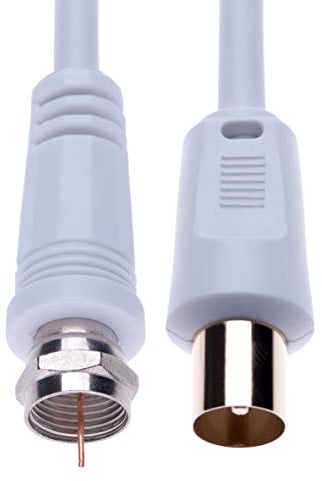 Coaxial aéreo F Connector Macho Plug to RF M-Macho Cable for Satélite Sat Freesat Sky Virgin BT TV HDTV DVB DVD Radio/Coax de Antena Televisión Cable de Banda Ancha – 1 m Blanco
