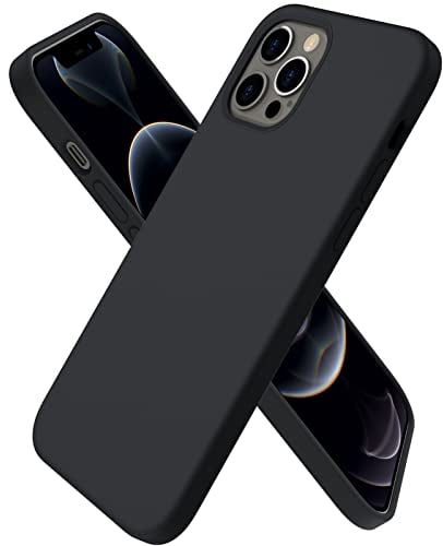 ORNARTO Compatible with iPhone 12 Case 6.1 and iPhone 12 Pro Case, Slim Liquid Silicone 3 Layers Full Covered Soft Gel Rubber Case Cover 6.1 inch-Black