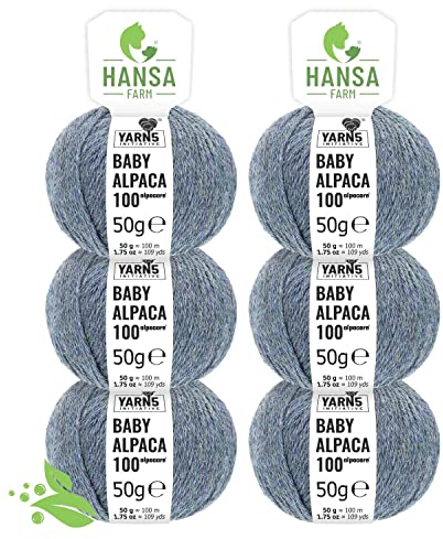 HANSA-FARM | Alpacare 100% die 1. maschinenwaschbare Baby Alpakawolle - 300 Set DK (6 x 50g) - kratzfreie Alpaka Wolle zum Stricken & Häkeln - Grau-Grün