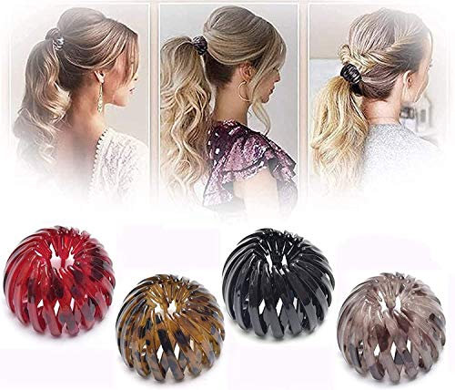 Nihexo Expandable Ponytail Holder Clip Bird Nest Shaped Hair Clips Hair Claw Clamps Hair Donut Bun Maker Hair Styling Tool for Women Girls Hair Accessories (Black)