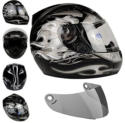 Casco da Moto Stradale Integrale Unisex Omologato C.E. ECER 22.05 (XS, Visiera Trasparente + Specchiata)
