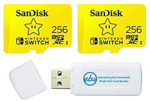 SanDisk Lot de 2 cartes mémoire microSD 256 Go pour Nintendo Switch OLED modèle (SDSQXAO-256G-GNCZN) U3, classe 10, 4K UHD avec 1 lecteur de carte micro SDXC et SD Everything But Stromboli