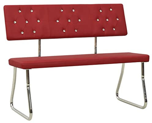 vidaXL Sitzbank mit Rückenlehne Kristallen Esszimmerbank Polsterbank Flurbank Bank Küchenbank Essbank 110cm Weinrot Kunstleder Metallgestell