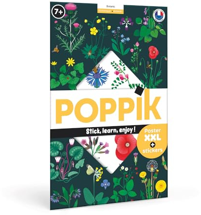 POPPIK 1841135 Sticker-Poster, Botanik, interaktives Lernposter mit Aufklebern, mehrsprachiges Pflanzenposter, für Kinder ab 7 Jahren, 68 x 100 cm