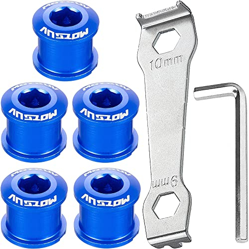 Uleeso Kettenblattschrauben, Singlesped/doppel Kettenblattschraube, 5er-Pack, mit 2X Werkzeug für Kettenblatt Schrauben (blau, Singlesped)