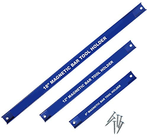 Set of 3 Heavy Duty Magnetic Bar Tool Holders Strip Racks | 8, 12 and 18 Garage Storage Rails with Magnets for Organising Hand Tools