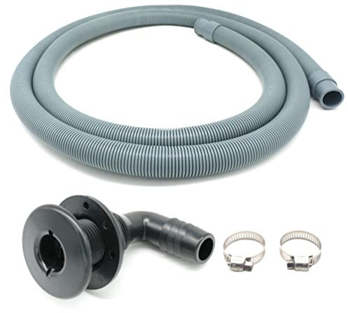Marine Bilge Pump Hose 3/4 Inch Plumbing Kit, 5 FT Long, 90 degree Black Elbow Thru Hull Scupper Flapper Valve, Stainless Steel Clamps
