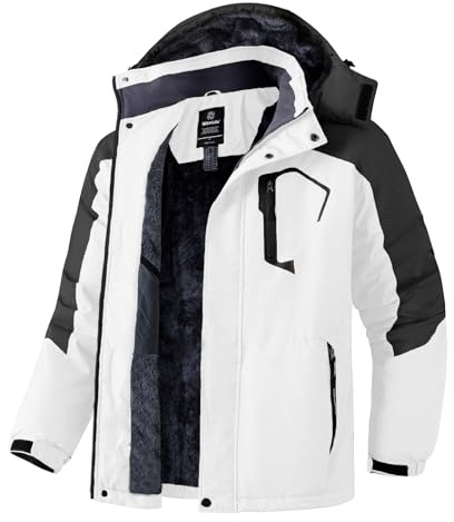 Wantdo Homme Veste de Ski Montagne Outdoor Manteau d'hiver Chaud Voyage | À capuche,Isolante Thermique,Poignets Ajustables,bas avec Cordon de Serrage,Imperméable à la Neige,Activités de Plein air