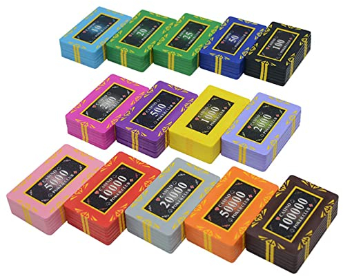 HanPiaoLiang 25-teilige Casino-Chips, 29 Gramm Poker-Chips Casino-Spiele Clay Texas Holdem Blackjack Poker-Chips Mit Werten $ 1- $ 50000 Selektierbar(Size:25pcs $2000)
