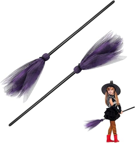 Homoyoyo Halloween Witch Flych Broom Mesh Tulle Mango Extraíble Witch Escoba Masquerade Show Dress Up Wonder Escoba Bruja para Halloween Cosplay Party (Color aleatorio)