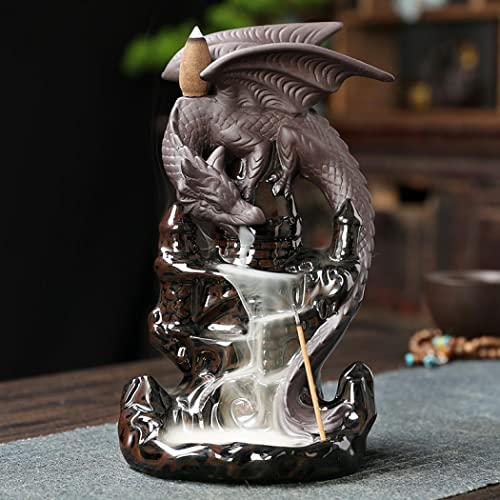 SKILBEAIA Brûleur d'encens à refoulement en forme de dragon – Plaqué porcelaine, 20 cônes à refoulement, 30 bâtons d'encens, décoration de maison et de bureau