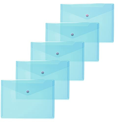 HERMA 20059 Document Wallets A5 Transparent Light Blue, Pack of 5, Small Transparent Pockets Envelopes with Press Stud Fastening, Plastic Envelopes for School, University, Office, Travel