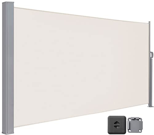 LARMNEE Seitenmarkise mit Stahl-Kasten, 190 x 450 cm, Markise ausziehbar, Sonnenschutz, Seitenrollo, Blickdicht, für Garten, Terrasse, Balkon, Beige EBE1945TBP02