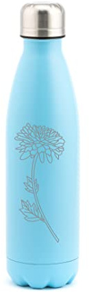 Dust and Things Engraved Birth Flower Water Bottle for Her - Stainless Steel Water Bottle - Unique Birthday Gift for Her - Floral Metal Water Bottle (November, Blue)
