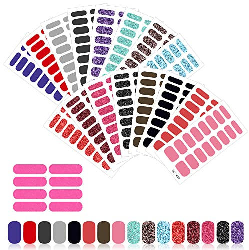 QINERSAW 256 pcs Unghie Smalto Adesivo con 8 Lime 3D Nail Sticker per Manicure le Punte Decorazioni (16 Colori)