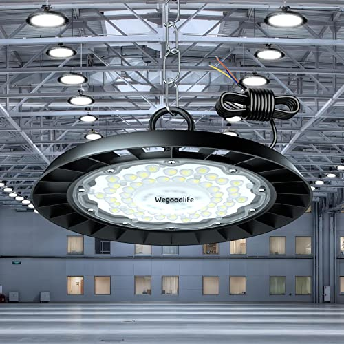 Wegoodlife 150W UFO LED High Bay Light, Superhell 15000LM Hallenstrahler, IP65 Wasserdicht Werkstattlampe, 6500K Kaltweiß Industrielampe, 75CM Länge LED Fluter für Innen, Außenbeleuchtung