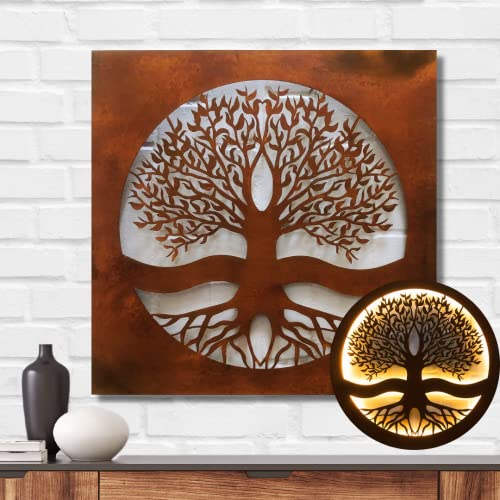 Terma Wandbild Lebensbaum Metall 70x65 cm – Rostoptik mit Schutzlack – Baum des Lebens Wanddeko – Metall Wandbild rustikal – Handgefertigt – Made in Germany