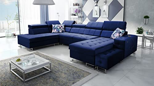 All4All Ecksofa Hugo VI 362x223cm - Schlaffunktion - Bettkasten - U-Form - Couch - Eckcouch - Schlafsofa - Sofaeck - Bett - Wohnlandschaft - Magic Velvet 2216 Seite Rechts 26