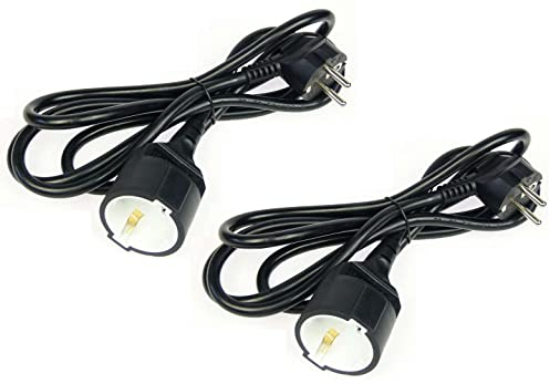 2 Stück Verlängerungskabel 2 m schwarz 3 x 1,5 qmm Schukokabel Kunststoff H05VV-F 3G1,5 Schuko Verängerung mit Winkelstecker