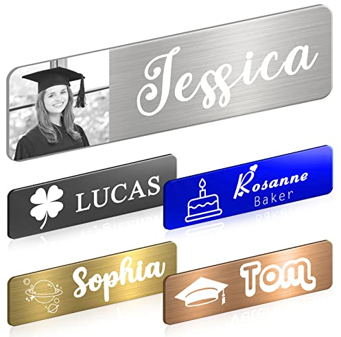 Benutzerdefinierte Namensschild mit Logo Bild Personalisierte Gravierte Namensschild mit Magnet oder Pin Kundenspezifische ID Namensschilder für Mitarbeiter Ärzte Krankenschwester Lehrer