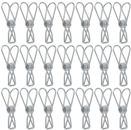 XxinXrong80 Pièces Pinces à Linge, Épingles en Acier Inoxydable, Pinces à Linge en Métal pour Serviette Vêtements Chaussettes Fichiers Scellement Alimentaire - Argent