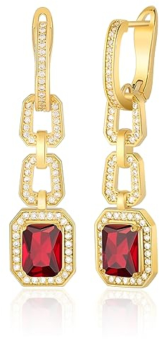 MESOVOR Kristall Tropfen Ohrringe für Damen, 18K Vergoldete Lange Ketten Ohrringe mit Winzigem Diamant für Hochzeits, Abschlussball und Party Schmuck (Rot)