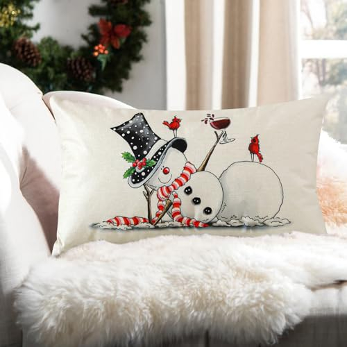 Ohok Dekorativ Weihnachten Kissenbezug 30x50 cm, Polyester Leinen Zierkissenbezüge Merry Christmas Kissenbezüge Dekor Kissenhülle Set für Schlafzimmer Wohnzimmer Sofa (Schneemann)