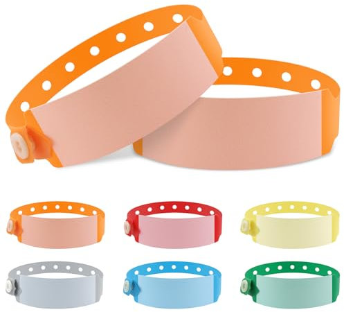 Vinyl-Armbänder, Krankenhaus-Identifikationsbänder, wasserdicht, verstellbar, medizinisches Armband, Einweg-Schnapparmband für Krankenhaus, Orange, 100 Stück
