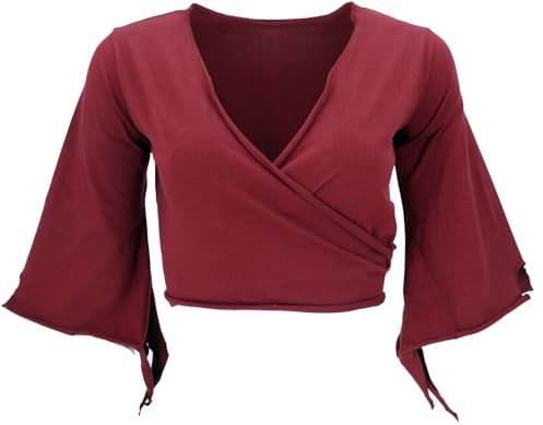 GURU SHOP Elfen Top, Top Goa-chic, Wickeltop - Weinrot, Damen, Baumwolle, Size:L