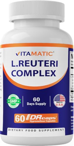Vitamatic Lactobacillus Reuteri Complex – 22 Billion CFU per Delayed Release Capsule – 60 Capsules – Digestive & Gut Health Support – with Prebiotic Inulin Fiber