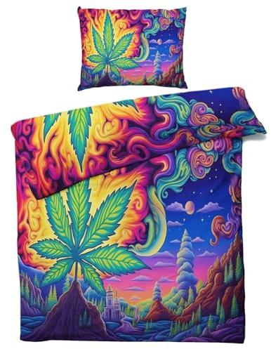 QEODAH Winter Bettwäsche 135x200 Weed - Cannabis Marihuana Bettbezug 135 x 200 2er Set - Wendebettwäsche & Kissenbezug 80x80 cm - Weiche Mikrofaser Bettwäsche-Sets mit Reißverschluss