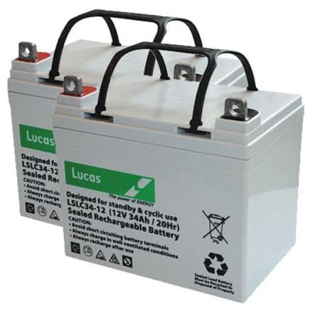 2 x LUCAS 12V 34ah (as 33-35ah) RECHARGEABLE MOBILITY SCOOTER BATTERIES- FULLY RECHARGEABLE - 12 MONTHS WARRANTY