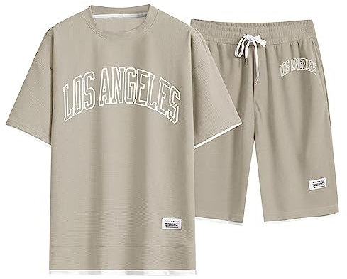 Tuta da uomo leggera per il tempo libero, pantaloni corti, comodi, tute estive, a maniche corte, per il tempo libero, per lo sport, maglietta con stampa confortevole, da uomo, casual, 2 pezzi, corto,