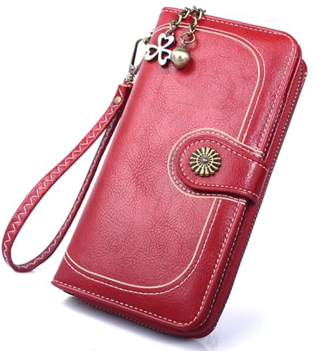 LEEXTON Portafoglio Donna Pelle sintetica Lungo con pendente Portamonete chiusura, Capiente Portafoglio Grande Donna con cerniera