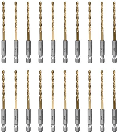 SALI 20 teiliges HSS Bohrerset Sechskantschaft Schnellbohrkronen Ø 3,5 mm Titan-beschichteter Bohrersatz Schnellwechsel 1/4-Sechskantaufnahme Spiralbohrer Metallbohrer für Holz Kunststoff Aluminium