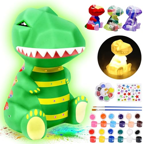 Kit Peinture Enfant avec Lampe de Dinosaures, Veilleuse de Peindre 3D, Kit Materiel Dessin Bricolage Jouet, Loisir Ensemble Créatif activité pour Garçons,Cadeau d'anniversaire pour Filles de 3-12 Ans