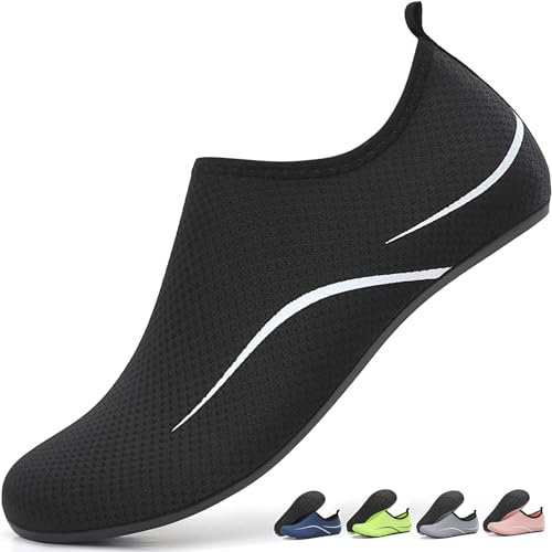 RUOMU Badeschuhe Herren Damen Wasserschuhe Schnell Trocknend Schwimmschuhe Barfußschuhe rutschfeste Leicht Aquaschuhe Strandschuhe fur Männer Frauen,Schwarz 46 EU