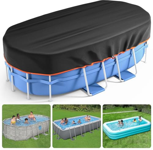 12x24 Ft Rectangular Pool Cover - Solar Oval Pool Covers for Rectangular Frame Pools with Winch and Cable, Heavy Duty Tear Resistant Pool Cover, Winter Pool Cover Ideal for Waterproof and Dustproof