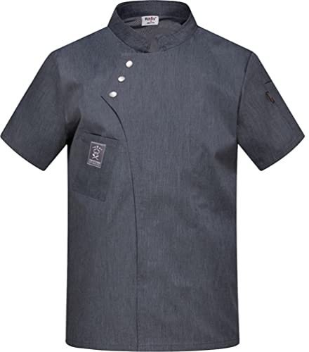 M&Catree Kochjacke Unisex mit Druckknopf Kochuniform Berufsbekleidung Bäckerjacke für Herren Damen - Kurzarm - Grau, XL