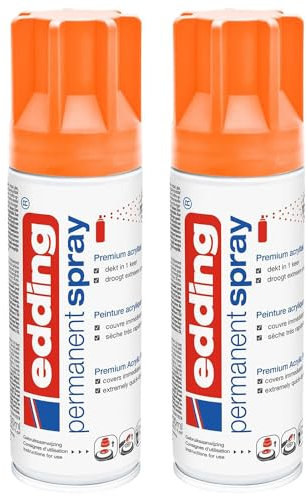 EDDING Lot de 2 Sprays 200ml Peinture Permanent 5200 Orange Fluorescent Mat