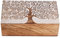 Ajuny Handgefertigte Dekorative Schmuck Aufbewahrungsbox aus Holz mit Lebensbaum Design Weiß Mehrzweck Schatztruhe Organizer Reise Andenken Schmuckhalter Uhrenbox
