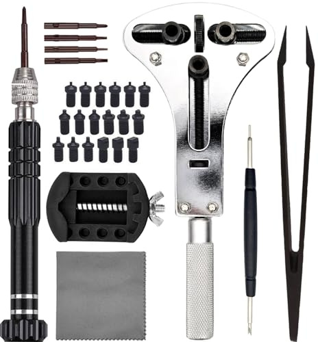 TICFROG Watch Battery Replacement Tool Kit, 3 Point Large Wrench for Wristwatch Case Back Open, Back Removal Tool with 18 Bits, Watch Holder, Anti-Static Tweezers, Screwdrivers, Spring Bar Tool