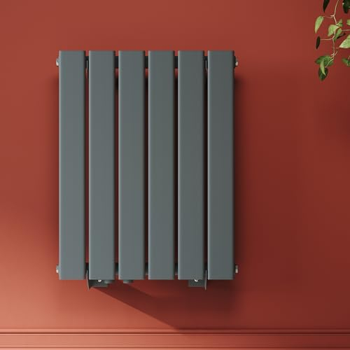 SONNI Design Heizkörper 600x465mm Anthrazit, Einlagig Heizkörper flach und klein für Badezimmer, vertikaler Badheizkörper flach Paneelheizkörper für Bad Flachheizkörper mit Seitenanschluss