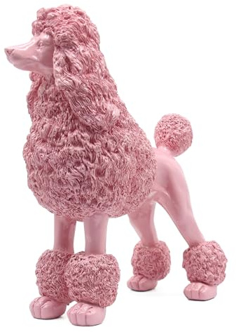 Lukitas Stehender rosa Pudel-Skulptur, dekorative Hundestatue, Tierfigur für Garten, Haus, Kunstharz, 25,4 cm