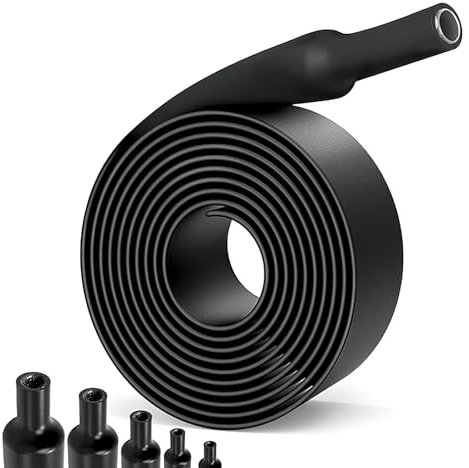 VEGCOO Heat Shrink Tubing, 4:1 Ratio Adhesive Lined heat Double Wall Shrink Sleeving, 2.5m Black Waterproofing Shrink Tubing for Electrical Insulation, Wiring Waterproofing, Wire Repair (12mm)