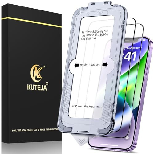 Kuteja [2 Stück] Panzer Schutz Glas für iPhone 13 Pro Max/14 Plus, [Automatische Staubentfernung] 9H Härte Full Screen Schutzfolie, Anti-Kratzen Gehärtetem Glas Displayschutzfolie